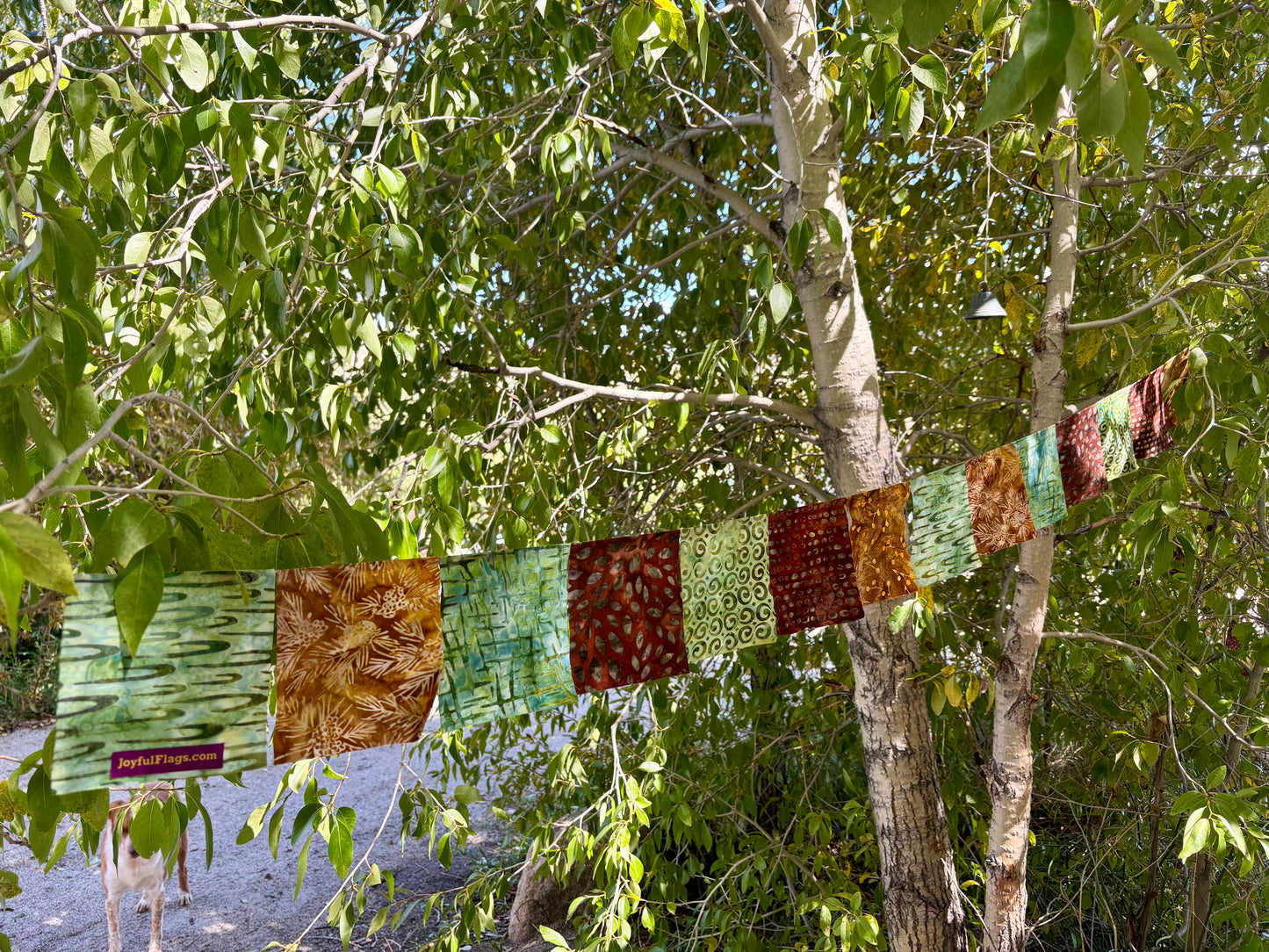 Earthy green and brown Prayer Flags for Garden