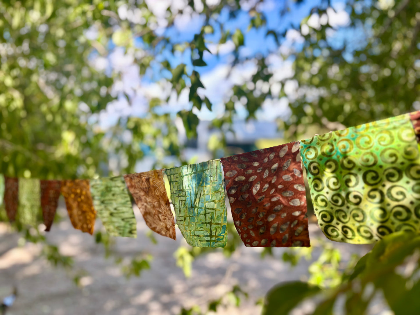 Earthy green and brown Prayer Flags for Garden