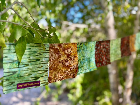 Earthy green and brown Prayer Flags for Garden
