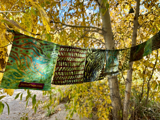 Earth-tone and Deep Green Prayer Flags for Garden