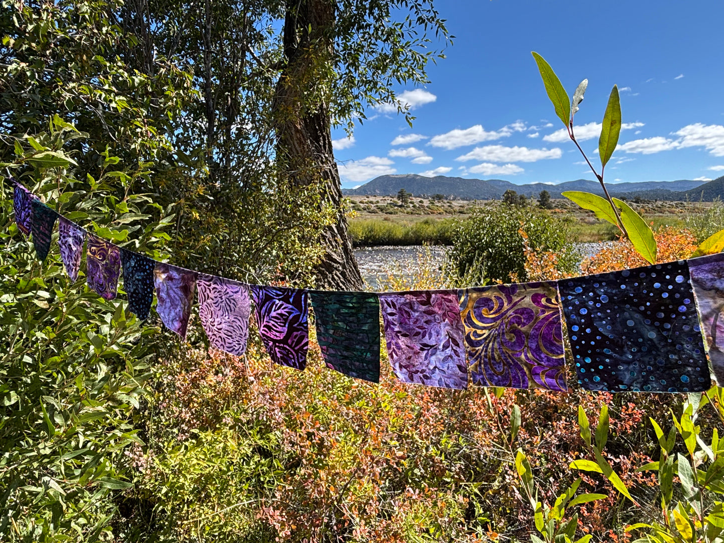 Deep Purple and Teal  Prayer Flags